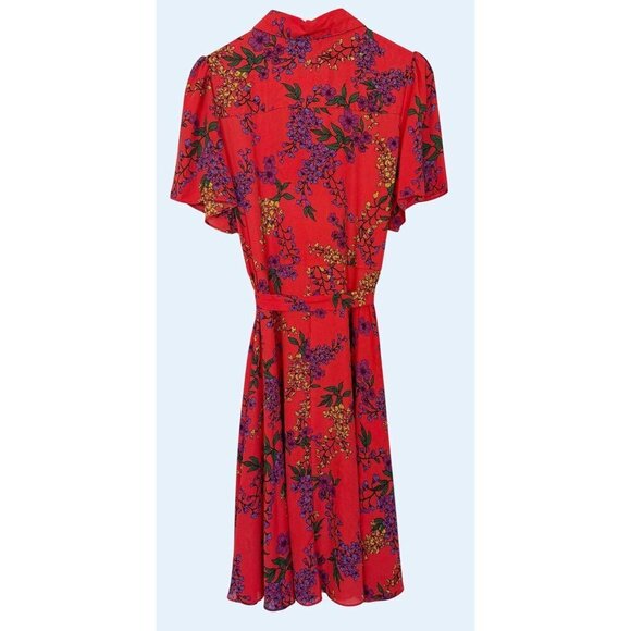 NANETTE LEPORE Floral Tie Belt Shirt Dress Flutter Sleeves Sz 14 - Picture 5 of 8